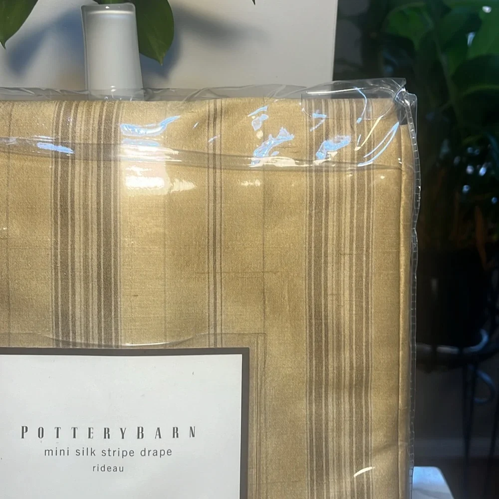 Pottery Barn Silk Drape Rideau Gold and Brown Stripe 60 x 84 New in Package